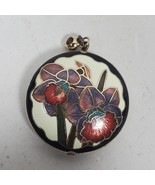 Vintage Cloisonne Pendant 1.25 Inch Floral w/ Black  Trim - $552.14 MXN