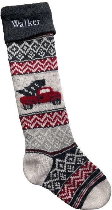 Primary image for Pottery Barn Natural Fair Isle Truck Wool Christmas Stocking  Monogrammed WALKER