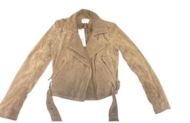 Parker Suede Moto Jacket XS Tan Beige Leather NWT Belted Biker MSRP $625 image 5