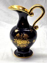Original Bernardaud LIMOGES France 9&quot; Deep Blue Onyx Pitcher With Gold A... - $42.88