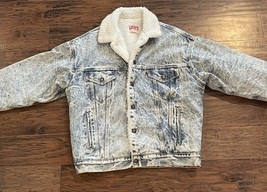 Vintage Levi&#39;s San Francisco Denim Jean White Washed Sherpa Lined Jacket... - $79.19