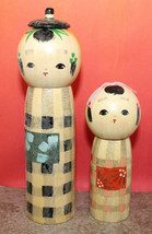 Japanese Traditional Wooden Kokeshi Doll Set of 2 Head Face Removable Vintage - £30.12 GBP