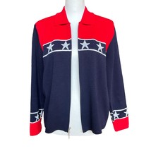Karen Lessly Full Zip Sweater Cardigan Patriotic America Red White Blue Size L - £20.50 GBP