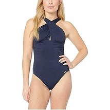 $110 Michael Kors Urban Gypsy High Neck Shirred Cross Front One-Piece Navy 8 - £54.38 GBP