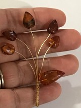 Hand Made Vintage Amber Leaves Brooch Gold Tone Sterling Silver - $45.00
