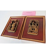Certified Antique Pair of Carved Gilt Wooden Panel Chinese Figures Circa... - £129.12 GBP