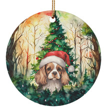 Cute Cavalier King Puppy Dog In Forest Christmas Ornament Ceramic Gift Decor - £11.83 GBP