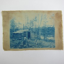 Cyanotype Photograph On Cloth Log Cabin In Woods Trees Forest Antique 1800s RARE - £39.14 GBP