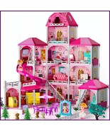 12-Room Pink Dollhouse with Dolls &amp; Slide – Gift for Girls Age 3 - $1,519.08 MXN