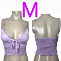 Lavender Light Purple Low Cut Front Tie Scrunch Cami Soft Crop Top~Size M  - £20.74 GBP