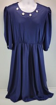 Vintage Whirlaway Frocks Floral Navy Blue Midi Dress Polyester 16P  - $14.84