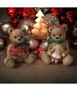 Vintage Homco Ceramic Christmas Bears Boy &amp; Girl 4in w/christmas Gifts #... - $9.50