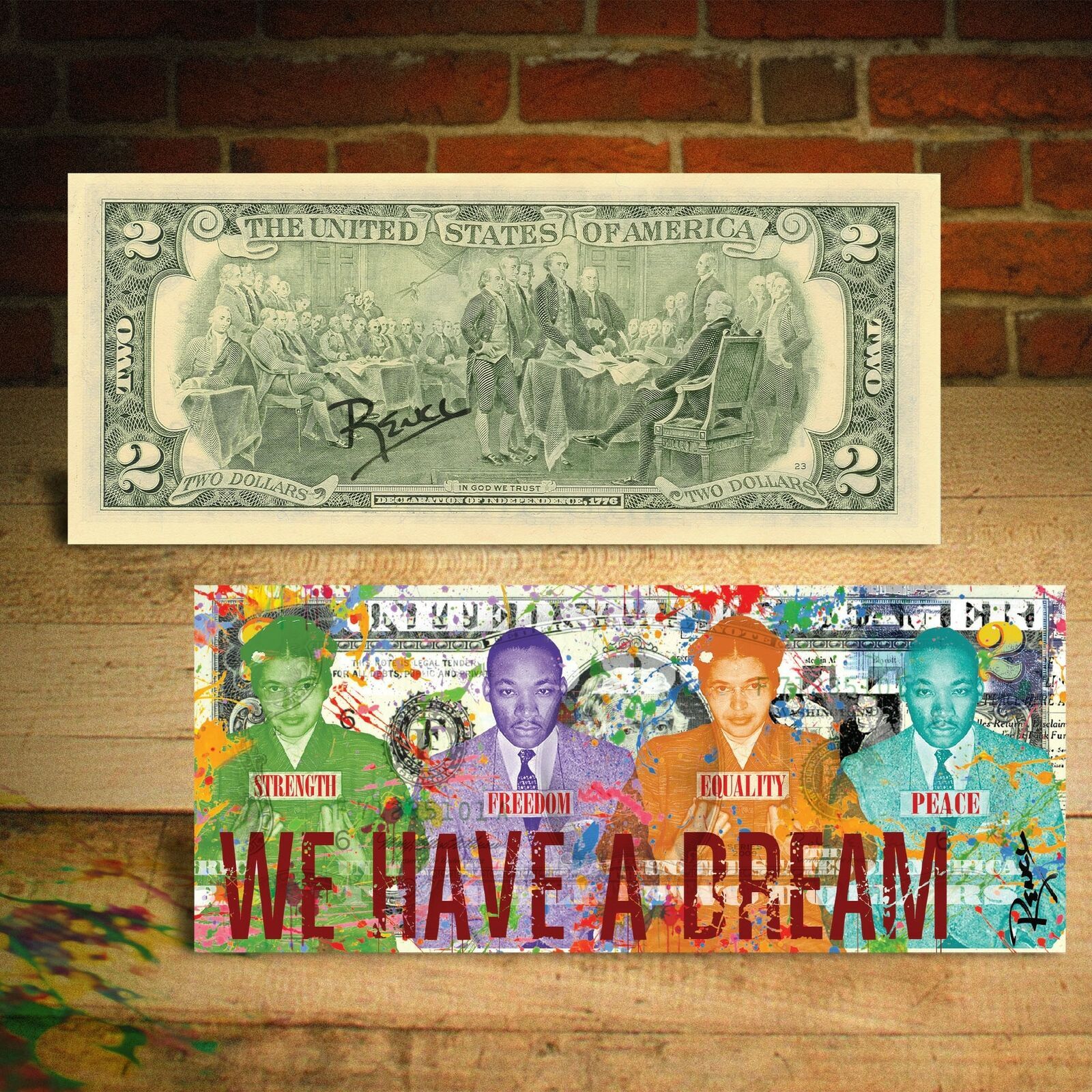 Primary image for ROSA PARKS / MLK JR - WE HAVE A DREAM Mug Shots $2 Bill HAND-SIGNED by Rency