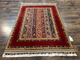 Turkish Rug 4x6, Stripe Pattern, Red &amp; Multicolor, Vintage Handmade Wool Carpet - £1,777.67 GBP
