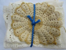 Lot 5 Vintage Doilies Doily Crochet  Crocheted Cotton 30400 Ecru Ivory Lace - $32.66