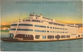 The Admiral Excursion Boat, Mississippi, MO, St. Louis, vintage postcard  - £7.98 GBP