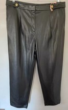 Loft Pants Women&#39;s 16 Black Faux Leather Pleated Straight Leg Regular Fit NEW - £29.88 GBP