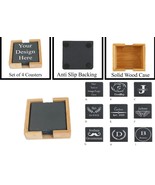 Customized Slate Coasters Set of 4, Laser Engraved Drink Coasters with Wooden Ca - $19.79 - $24.74