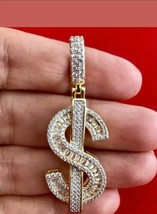 14K Placcato Oro Giallo Baguette Dollaro Firmare Ciondolo 2.75Ct Diamanti Finti - £121.73 GBP