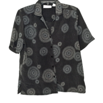 DonnKenny Womens Blouse Size Medium Button Front Short Sleeve Black V-Neck - £10.36 GBP