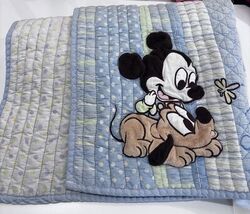 Disney Baby "Cute As A Bug" Blanket Mickey Mouse Pluto Embroidered Quilt... - $24.69