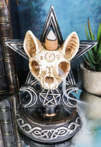Occult Ouija Cat Skull With Triple Moon And Pentagram Backflow Incense Burner - £19.97 GBP