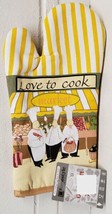 Fabric Printed Kitchen Oven Mitt(13&quot;) 3 Fat Chefs Love To Cook Dk. Beige Back Hs - £12.57 GBP