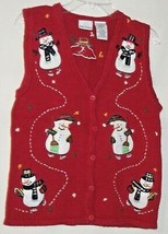 Bobbie Brooks Christmas Applique Embroidery Snowman Sweater Vest Red Miss S 4/6 - £14.20 GBP