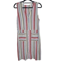 Old Navy Linen Blend Dress Large Womens Midi Multicolor Striped Sleeveless - $17.48