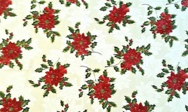 Poinsettia Tablecloth Ivory W/Red and White Poinsettias 60&quot; x 84&quot; Oblong - £11.95 GBP