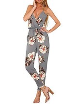 Glamaker Women&#39;s Strap V Neck Floral Jumpsuit Backless with Long Pants Gray, M - £7.86 GBP