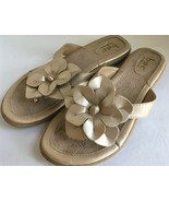 Børn b.o.c 8 / 39 Gold Bronze Metallic Leather 3D Flower Flat Sandal Tho... - $16.00