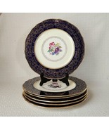 Steubenville 2044 Cobalt Rim Gold Filigree Dinner Plates Floral Center (6) - $87.61 CAD