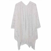White Lace Fringed Boho Kimono Wrap Shawl Cover Up - £22.57 GBP