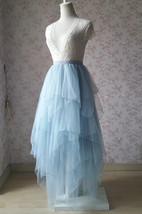 Light-blue Tiered Tutu Skirt Outfit Women Plus Size Tulle Maxi Skirt for Wedding image 2