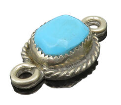 NAVAJO 925 Sterling Silver  Vintage Turquoise Twist Border Pendant  PT13027 - $90.84