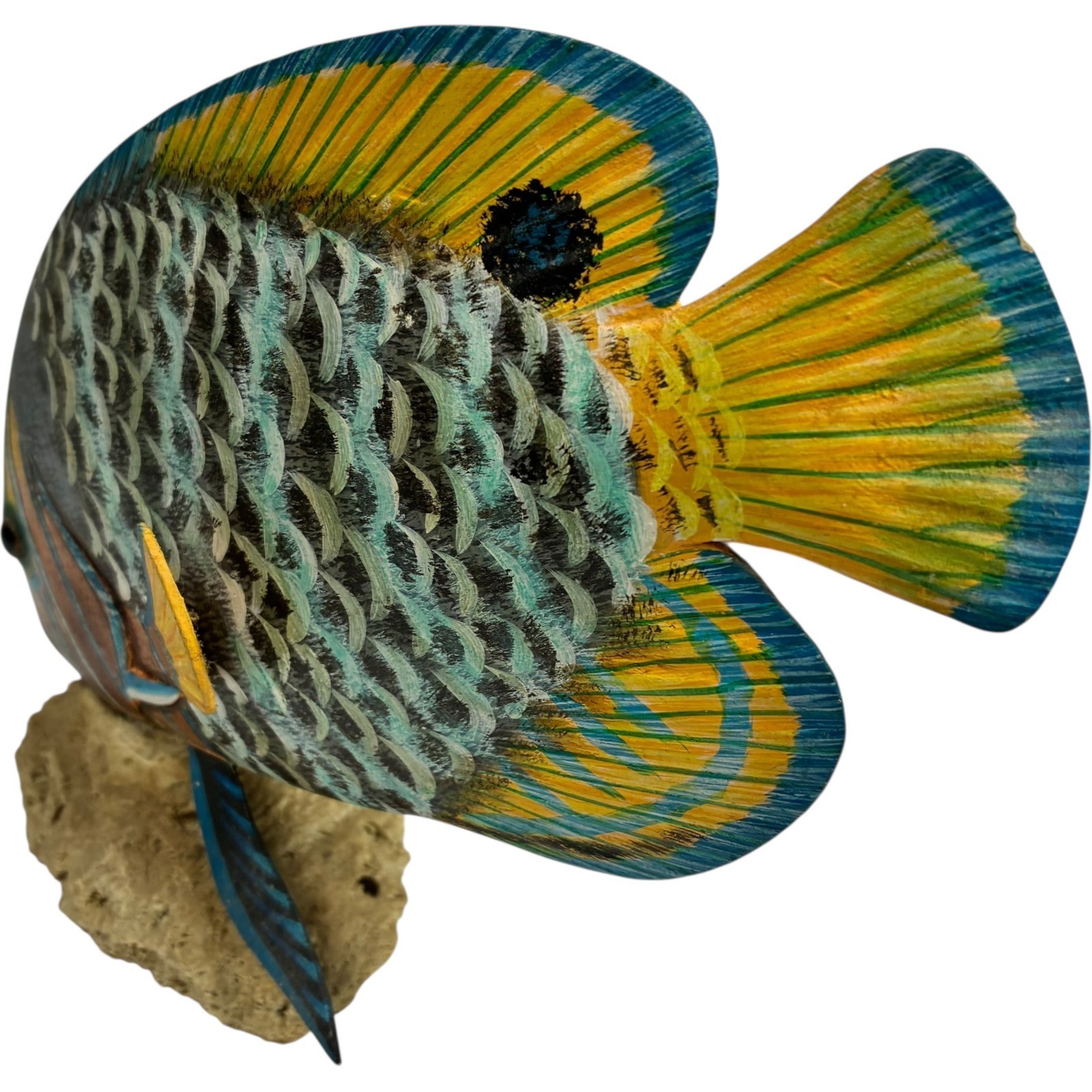 VTG Hand-Carved Hand-painted 7 inch tall Wooden Tropical Fish on Coral Base Item image 4