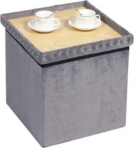 B FSOBEIIALEO Storage Ottoman Cube, Folding Tufted Ottomans with Storage, Coffee - £33.62 GBP