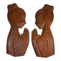 Vintage 14.5&quot; Teak Wall Hangings of Two Ladies Greeting Each Other: Sawa... - £29.42 GBP