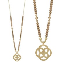 New Mocha Color Geometric Flower Pendant Wood Bead Necklace - £17.81 GBP