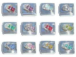 Set of 12 Flip Flop Birthstone Italian Charms - One Dozen 9mm Links (E010-ALL) - £8.60 GBP