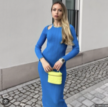 Zara Bnwt New. Cerul EAN Blue Midi Dress Cut Out Knit Pointelle. 8689/012 - £39.91 GBP