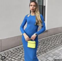 ZARA BNWT NEW. CERULEAN BLUE MIDI DRESS CUT OUT KNIT POINTELLE. 8689/012 - $27.04