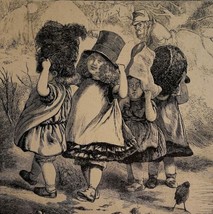1872 Girls Play Dress Up Top Hat March Victorian Art Print Antique Ephemera - £29.62 GBP