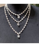 Womens Fashion Triple Strand Clear Faceted Rhinestones Beaded Charm Neck... - $26.73
