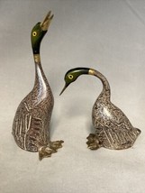Mid Century Modern Style Brass Etched Goose Geese Duck Swan Figurine Pair - £31.61 GBP