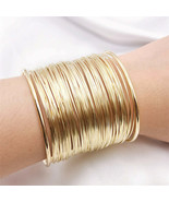 Golden Ethnic Style Round Multiple Cuff Bracelets - £11.79 GBP