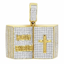 Holy Bible Colgante de Cruz 14K Oro Amarillo Chapado 2.25CT Imitación Diamante - £546.62 GBP