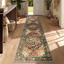 Stain-Resistant 2x8 Floral Boho Runner Rug - Soft Faux Wool &amp; Rubber Bac... - $55.39