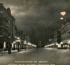 Night Time Street View Rochester Minnesota MN 1913 Vtg Postcard - £3.37 GBP